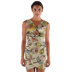 Seamless Pattern With Flower Bird Wrap Front Bodycon Dress by Pakemis