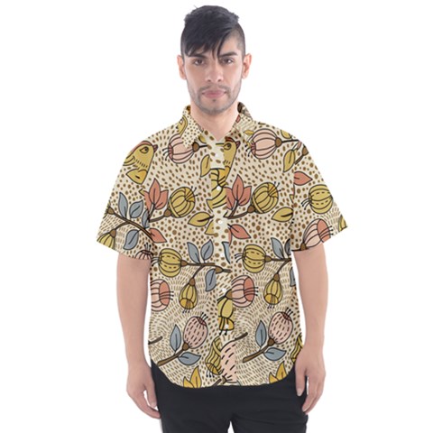 Seamless Pattern With Flower Bird Men s Short Sleeve Shirt by Pakemis