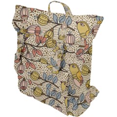 Seamless Pattern With Flower Bird Buckle Up Backpack by Pakemis