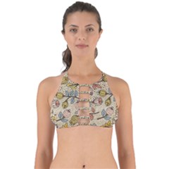 Seamless Pattern With Flower Bird Perfectly Cut Out Bikini Top by Pakemis