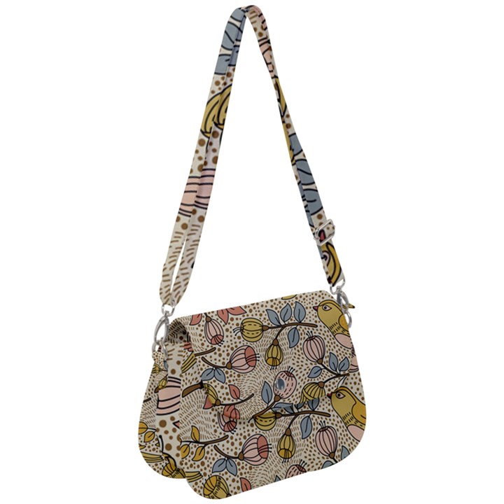 Seamless Pattern With Flower Bird Saddle Handbag