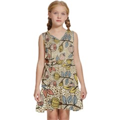 Seamless Pattern With Flower Bird Kids  Sleeveless Tiered Mini Dress