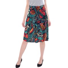 Vintage Tattoos Colorful Seamless Pattern Midi Beach Skirt by Pakemis