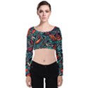 Vintage Tattoos Colorful Seamless Pattern Velvet Long Sleeve Crop Top View1