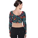 Vintage Tattoos Colorful Seamless Pattern Velvet Long Sleeve Crop Top View2