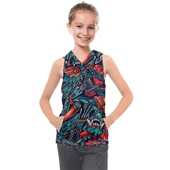 Vintage Tattoos Colorful Seamless Pattern Kids  Sleeveless Hoodie by Pakemis