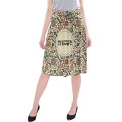 Seamless Pattern With Flower Birds Midi Beach Skirt by Pakemis