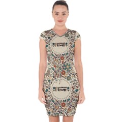 Seamless Pattern With Flower Birds Capsleeve Drawstring Dress  by Pakemis