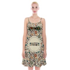 Seamless Pattern With Flower Birds Spaghetti Strap Velvet Dress by Pakemis