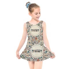 Seamless Pattern With Flower Birds Kids  Skater Dress Swimsuit by Pakemis