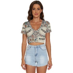 Seamless Pattern With Flower Birds V-neck Crop Top