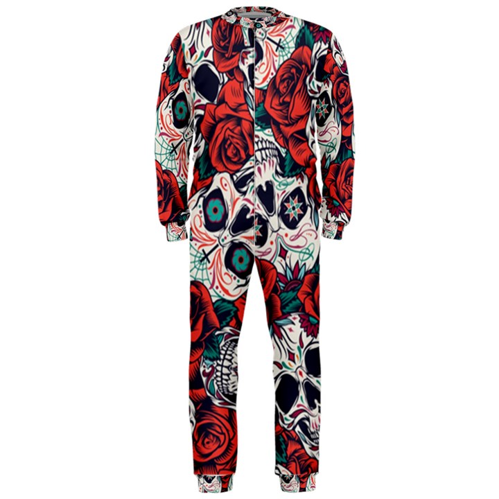 Vintage Day Dead Seamless Pattern OnePiece Jumpsuit (Men)