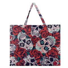 Vintage Day Dead Seamless Pattern Zipper Large Tote Bag by Pakemis