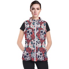 Vintage Day Dead Seamless Pattern Women s Puffer Vest