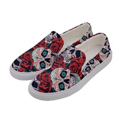 Vintage Day Dead Seamless Pattern Women s Canvas Slip Ons by Pakemis