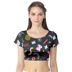 Memphis Design Seamless Pattern Short Sleeve Crop Top by Pakemis