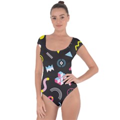 Memphis Design Seamless Pattern Short Sleeve Leotard  by Pakemis