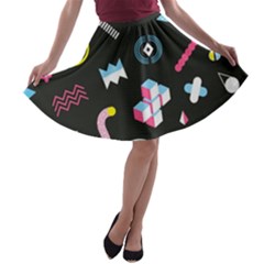 Memphis Design Seamless Pattern A-line Skater Skirt by Pakemis