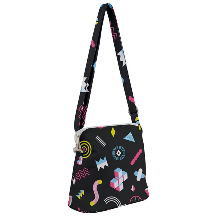 Memphis Design Seamless Pattern Zipper Messenger Bag