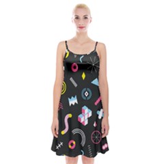 Memphis Design Seamless Pattern Spaghetti Strap Velvet Dress by Pakemis