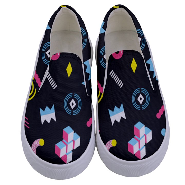 Memphis Design Seamless Pattern Kids  Canvas Slip Ons