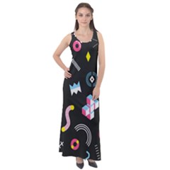 Memphis Design Seamless Pattern Sleeveless Velour Maxi Dress by Pakemis