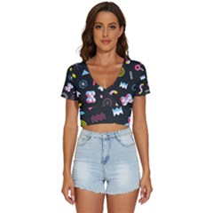 Memphis Design Seamless Pattern V-neck Crop Top