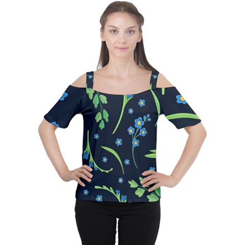 Abstract Wild Flower Dark Blue Background Blue Flowers Blossoms Flat Retro Seamless Pattern Daisy Cutout Shoulder Tee by Pakemis