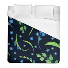 Abstract Wild Flower Dark Blue Background Blue Flowers Blossoms Flat Retro Seamless Pattern Daisy Duvet Cover (full/ Double Size) by Pakemis