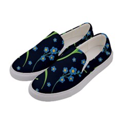 Abstract Wild Flower Dark Blue Background Blue Flowers Blossoms Flat Retro Seamless Pattern Daisy Women s Canvas Slip Ons by Pakemis