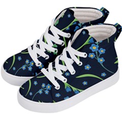 Abstract Wild Flower Dark Blue Background Blue Flowers Blossoms Flat Retro Seamless Pattern Daisy Kids  Hi-top Skate Sneakers by Pakemis