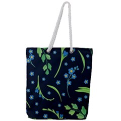 Abstract Wild Flower Dark Blue Background Blue Flowers Blossoms Flat Retro Seamless Pattern Daisy Full Print Rope Handle Tote (large)