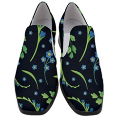 Abstract Wild Flower Dark Blue Background Blue Flowers Blossoms Flat Retro Seamless Pattern Daisy Women Slip On Heel Loafers by Pakemis