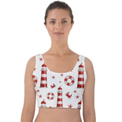 Nautical Seamless Pattern Velvet Crop Top by Pakemis