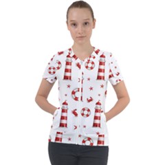 Nautical Seamless Pattern Short Sleeve Zip Up Jacket