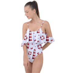 Nautical Seamless Pattern Drape Piece Swimsuit