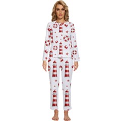 Nautical Seamless Pattern Womens  Long Sleeve Lightweight Pajamas Set