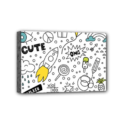 Set Cute Colorful Doodle Hand Drawing Mini Canvas 6  X 4  (stretched) by Pakemis