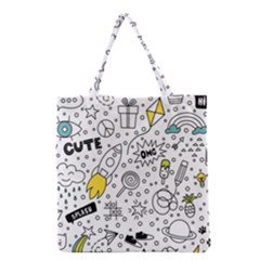 Set Cute Colorful Doodle Hand Drawing Grocery Tote Bag by Pakemis