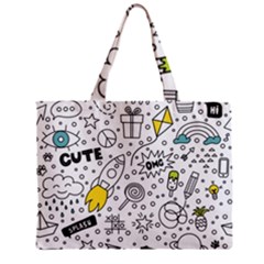 Set Cute Colorful Doodle Hand Drawing Zipper Mini Tote Bag by Pakemis