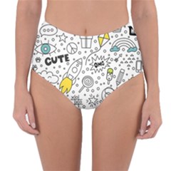 Set Cute Colorful Doodle Hand Drawing Reversible High-waist Bikini Bottoms by Pakemis