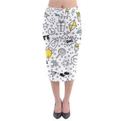 Set Cute Colorful Doodle Hand Drawing Midi Pencil Skirt by Pakemis