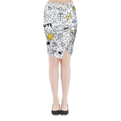 Set Cute Colorful Doodle Hand Drawing Midi Wrap Pencil Skirt by Pakemis