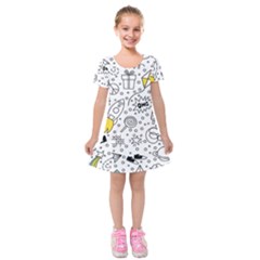 Set Cute Colorful Doodle Hand Drawing Kids  Short Sleeve Velvet Dress by Pakemis