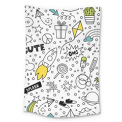 Set Cute Colorful Doodle Hand Drawing Large Tapestry by Pakemis