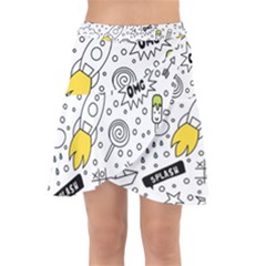 Set Cute Colorful Doodle Hand Drawing Wrap Front Skirt by Pakemis