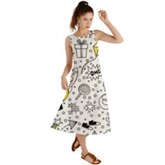 Set Cute Colorful Doodle Hand Drawing Summer Maxi Dress