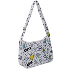 Set Cute Colorful Doodle Hand Drawing Zip Up Shoulder Bag by Pakemis