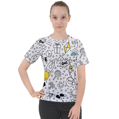 Set Cute Colorful Doodle Hand Drawing Women s Sport Raglan Tee by Pakemis