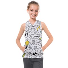 Set Cute Colorful Doodle Hand Drawing Kids  Sleeveless Hoodie by Pakemis